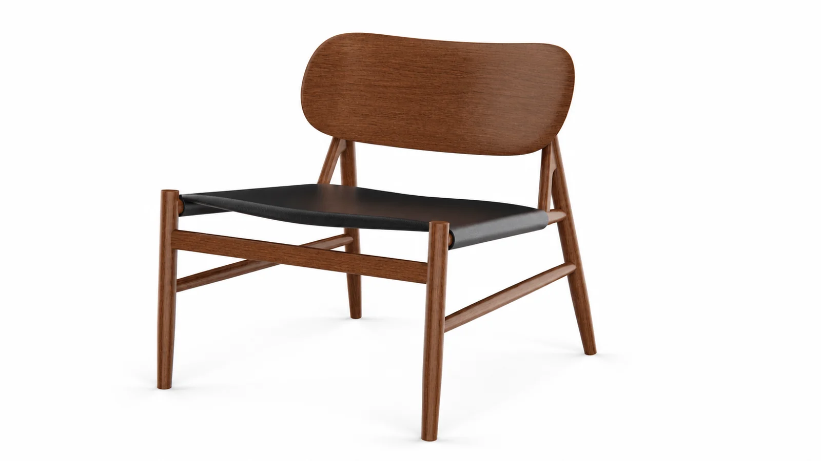 Butaca de madera con asiento de cuero negro